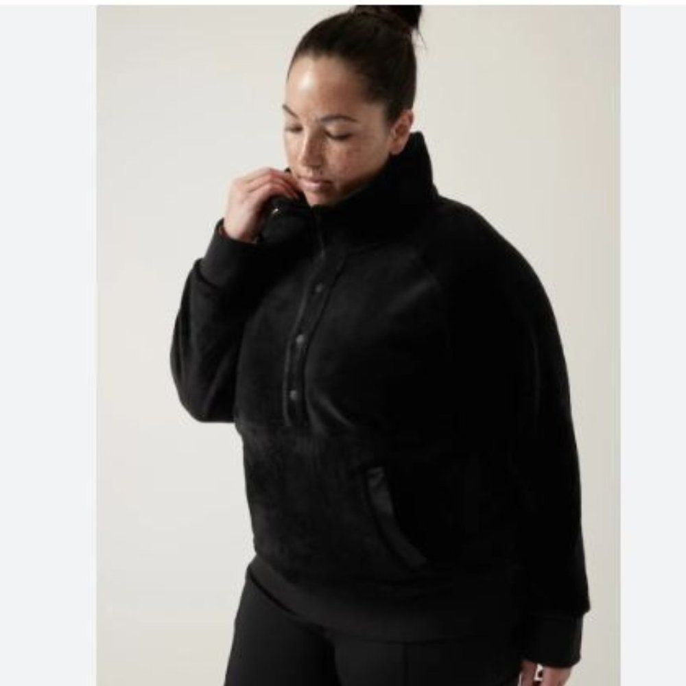 ATHLETA Recover Cozy Snap Front Sweatshirt Black Size Small